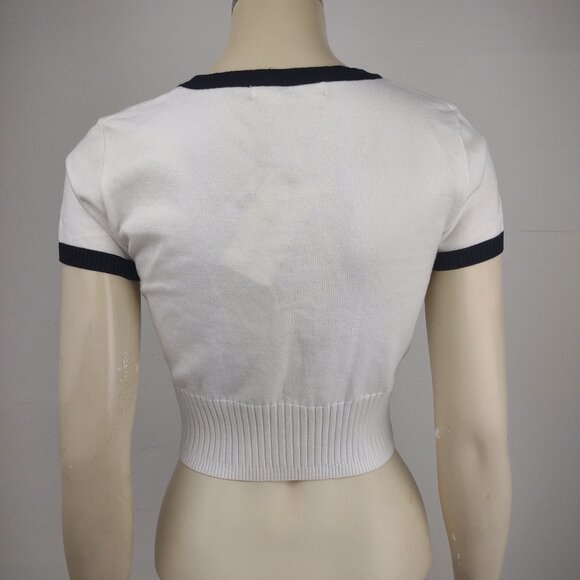 NWT Commense white black V-Neck short sleeve cropped cardigan bolero Small - Picture 6 of 8